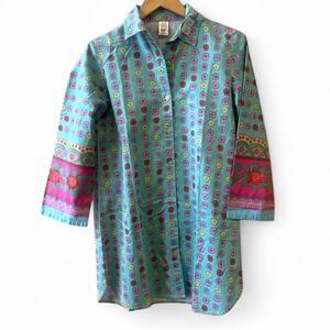 Cruz Natori Button Front Tunic Dress/TopSize S-M 3/4 Sleeves Colorful